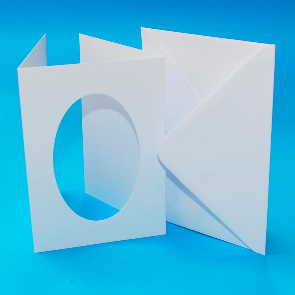 A5 Aperture Card Blanks Pack of 10 with Envelopes โ 300gsm White Tri-Fold Oval Window Cards for Card Making, Invitations, Photo Frames & Handmade Greeting Crafts