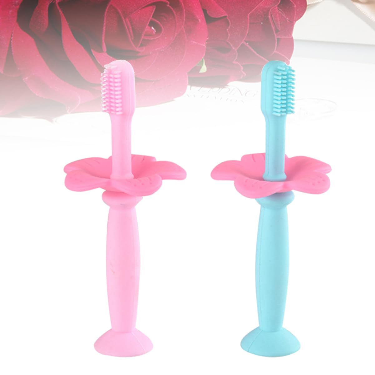 FRCOLOR 6pezzi Spazzolini Manuali Siliconper Ragazzo Ragazza Con Protezionper Gengive Rosa e Blu Per Igiene Orale Dei Piccoli Per Ai Denti Da Latte