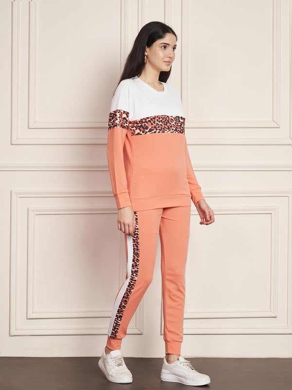 Image of DTR FASHION Polyester Blend Animal Print Taped Tracksuit | Night Wear Suit For Women