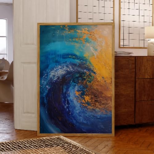 Peinture abstraite sur toile pour habiller un mur vide de salon avec un cadre 50x70 cm