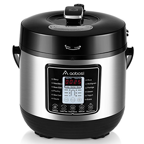 Aobosi Pressure Cooker Electric Multi-Cooker,6Qt 8-in-1,Rice Cooker,Slow Cooker,Yogurt Maker,Warmer,Free Steamer Rack,Cookbook and Extra Sealing Ring