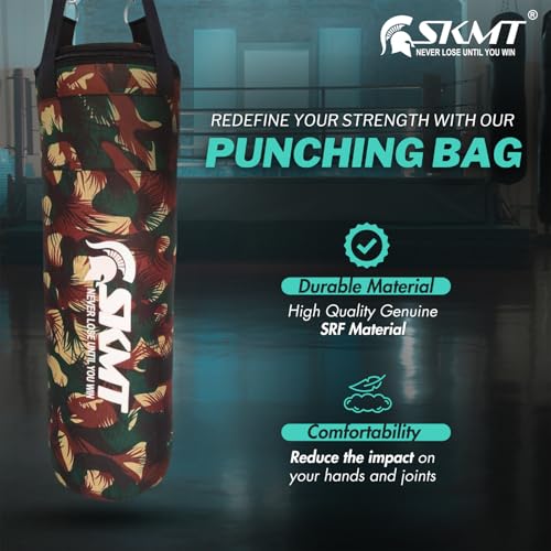 Image of SKMT NEVER LOSE UNTIL YOU WIN Camo Boxing Kit with Synthetic Leather Boxing Punching Bag,Gloves and Hanging Chain (42 INCH)