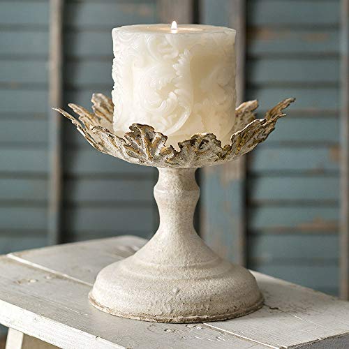 Antique White with Gold Finish Leaf Pillar Metal Candle Holder, Elegant Decor Accents for Wedding Centerpieces Candlestick Holders Stand Centerpiece Decoration Ideal for Weddings and Special Events