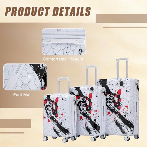 Image of Hardside Luggage Sets, Lightweight Stripes Suitcase with Spinner Wheels, Black-PC