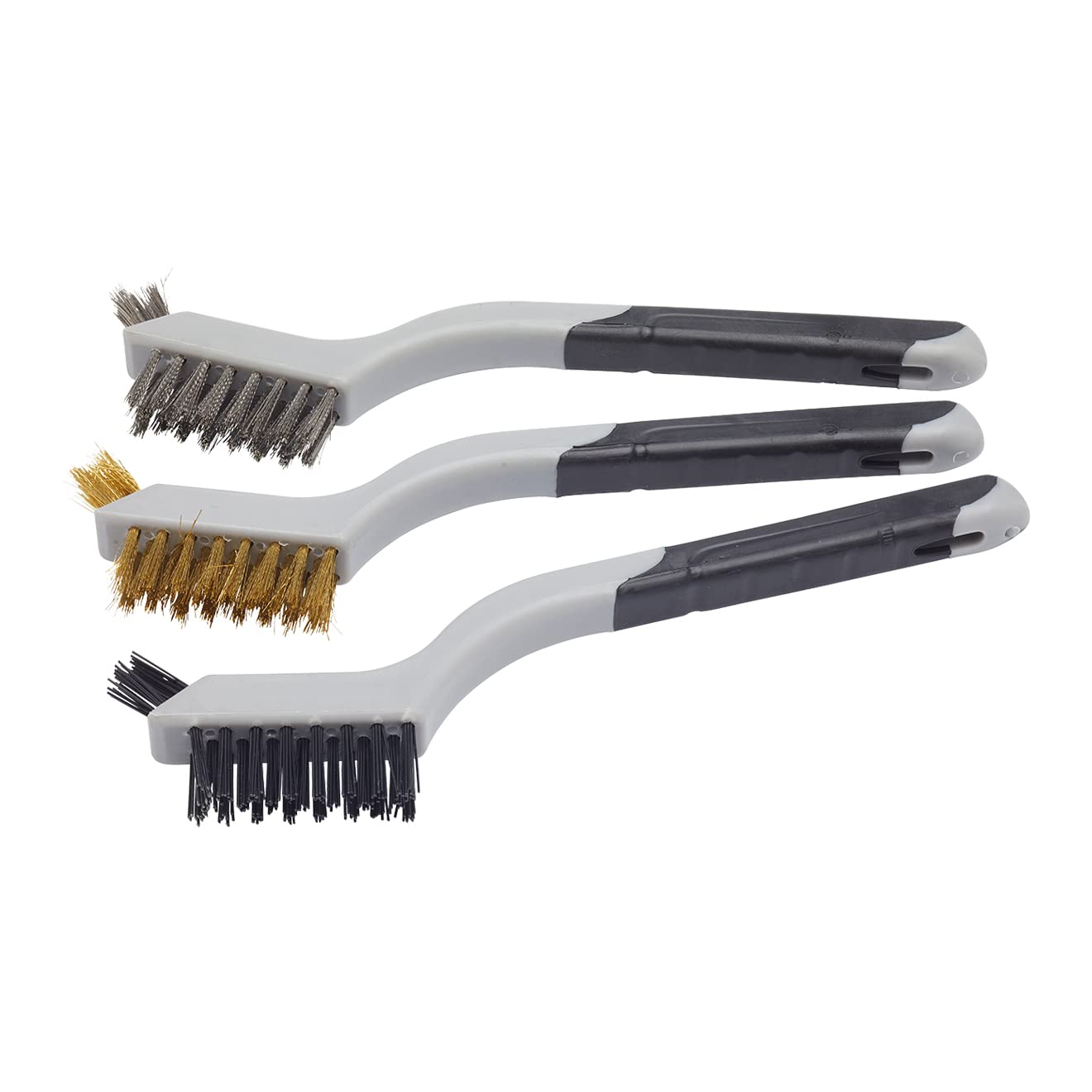 Fit For The Job 3-teil. Mehrzw.-Mini-Drahtb.-Set; weicher Griff – Nylon-/Messing-/Stahldrahtb.; Entfernen v. Farbe/Schmutz, Reinigen v. Rost, Gittern, Fliesen, Holz, Metall, Ziegeln, Schweißschlacke