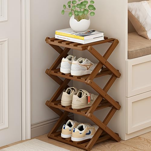 CXAFQ Étagère à chaussures en bambou 4 couches - Portable - Pas d'installation de meuble à chaussures extensible - Utilisé pour le rangement des...