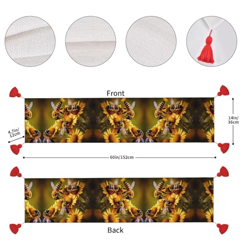 Chemin de table fleurs d'abeilles rectangulaire pour table basse et ferme - 5
