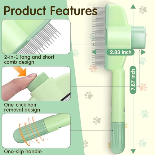 Image of [ 2 Packs ] Flea Comb for Dogs and Cats with Release Button Fine Tooth - Dog Comb for Grooming Massaging and Cleaning - Pet Comb for Dogs and Cats, Comfort and safety