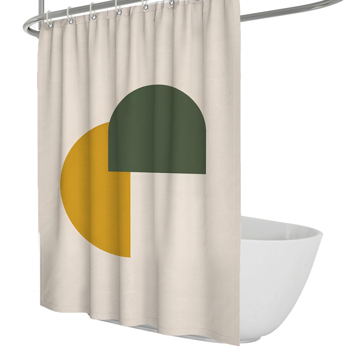 UIRINGART Minimalist Shower Curtains W180xL200cm Abstract Geometric Semicircle Mustard Yellow Olive Green Cream Color Block Mildew Mould Resistant Fabric Bathroom Curtain