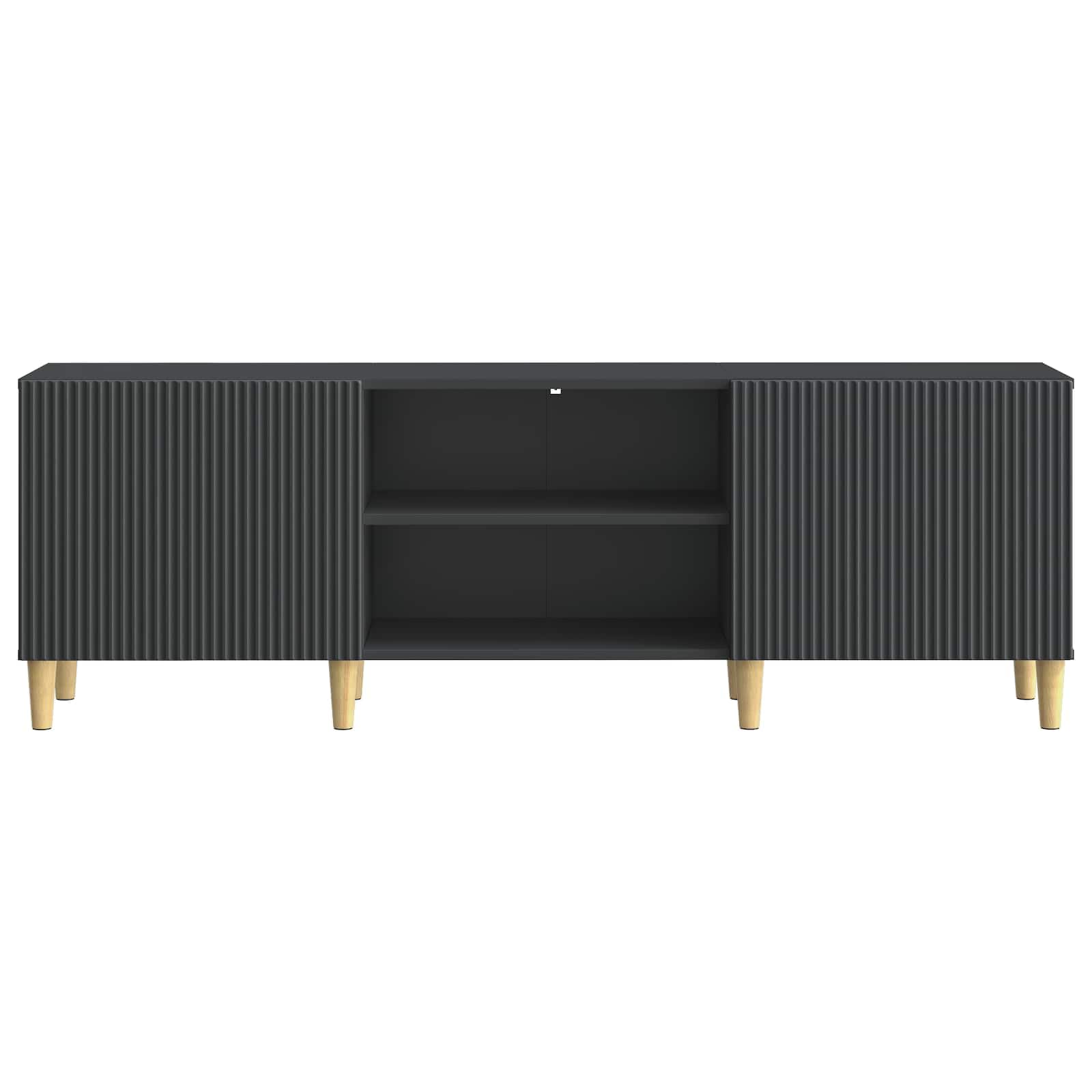 Mobile TV Nero in Legno Ingegnerizzato 150 x 31 x 50 cm con Ripiani e 2 Porte a Cerniera, Supporto Versatile per Soggiorno, Tavolino e Consolle per Televisore