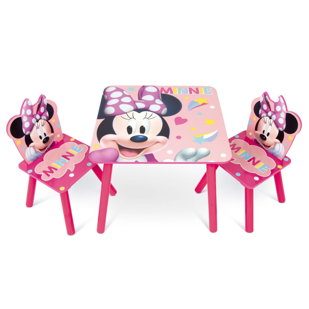 CARTOON Set Tavolo e 2 Sedie Bambini Minnie Disney in Legno Tavolino Cameretta con Sedie 445x50x50 cm Arredo per Disegno Gioco e Merenda Mobilietta Bambina Età 3+