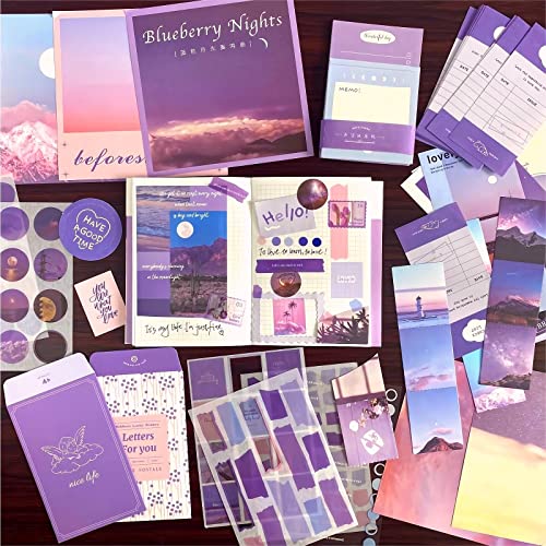 Image of LCLAIDYDY EASTHILL Plastic 348 Pcs Aesthetic Scrapbook Kit,Scrapbooking Supplies Kit, Junk Journal Supplies Kit With A6 Grid Notebook,Bullet Junk Journals For Teen Girl Women (Blue)