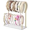 Josmimic Headband Holder Organizer Metal 2-Tier with Tray: Hair Accessories Display Stand Storage Hairband Rack Necklace Stand Home Bedroom for Girls Women, Gold