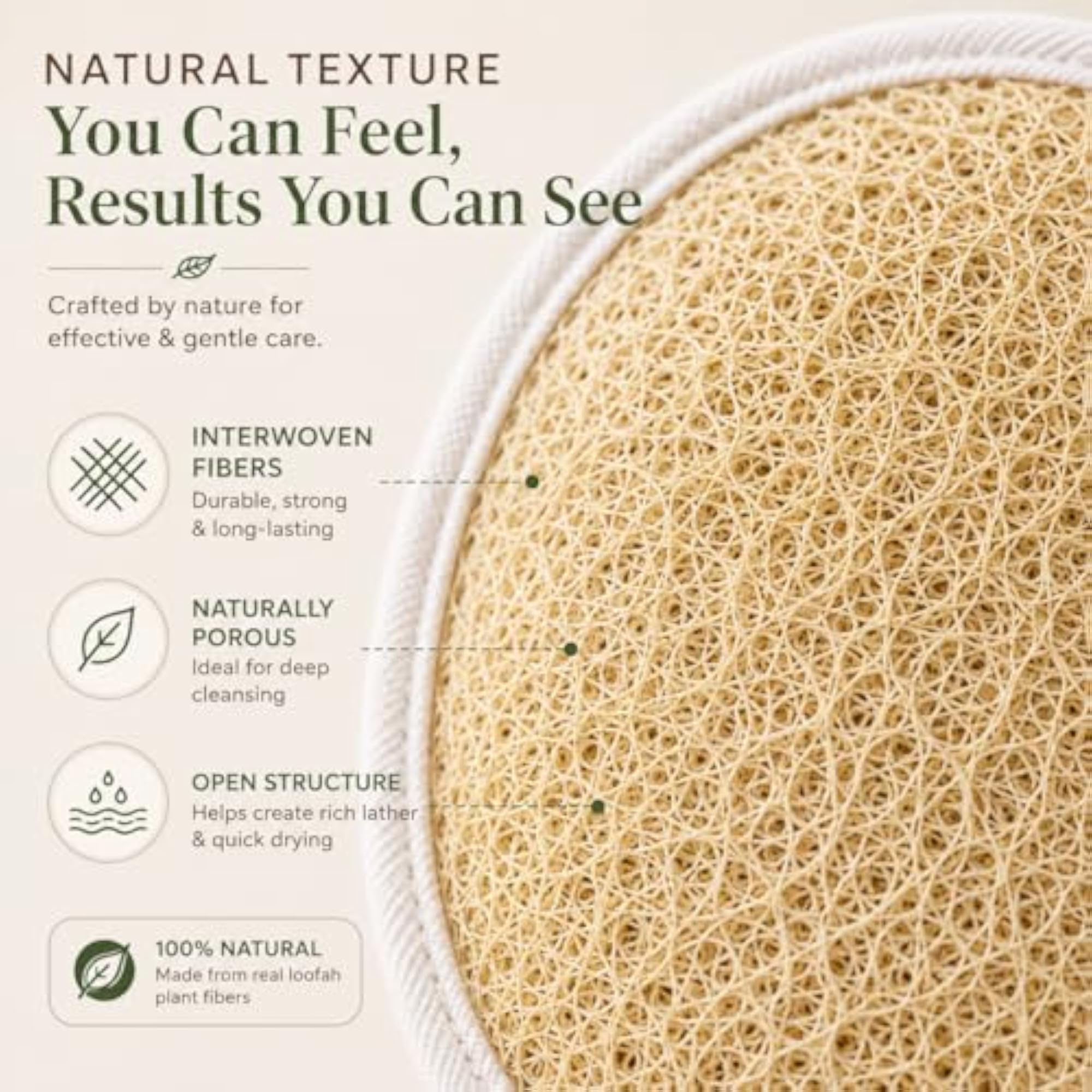 Natural Oval Loofah for Bathing, Soft Body Scrubber for Gentle Exfoliation
