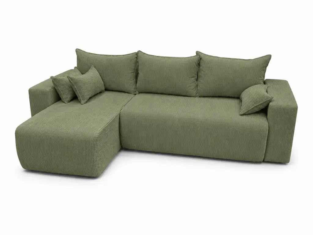 Ecksofa mit Schlaffunktion Travis 248x148 cm - Couch - Sofa mit Bettkasten - Eckcouch - L-Form - Schlaffsofa - Cord - Universal (Poso 47 Pistachio, L-Form)