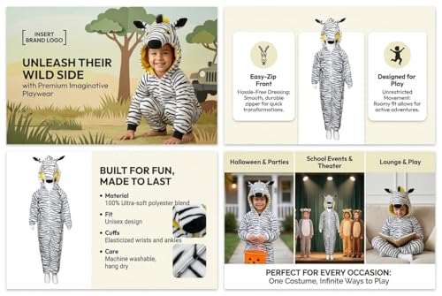 Image of kids zebra Animal Costume !Hooded fancy Dress Jamsuit For Boy & Girls ! Halloween Birthday & School Party Outfit ! Toddlers & Chidran Age 2-10 Yrs