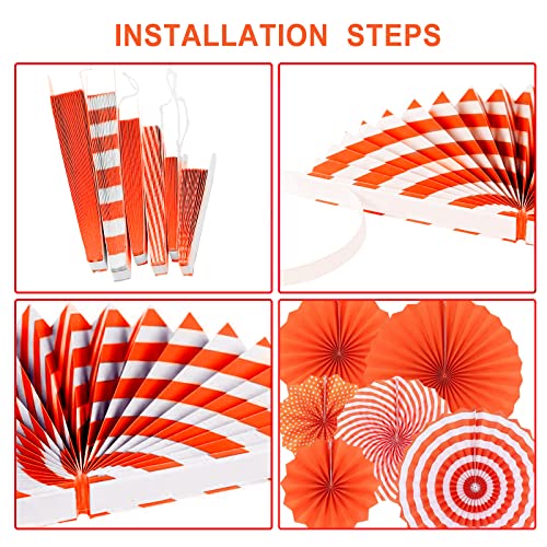 Image of LRCXL 12PCS Party Hanging Paper Fans Set, Fiesta Round Pattern Paper Garlands Decoration Party Supplies for New Year Baby Shower Birthday Wedding Graduation Events Accessories(Orange)