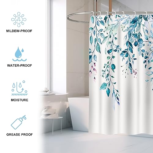 Minicoco Shower Curtain Green Shower Curtains Mould Proof Resistant Waterproof Shower Curtain 100% Polyester Bathroom Shower Curtains with 12 Hooks - Image 3