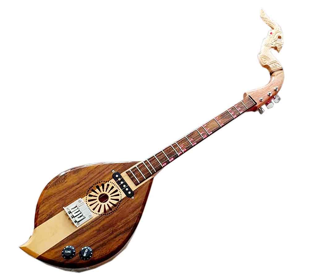 Isarn Acoustic Electric Phin 3 Strings, Thai Lao Guitar Musical Instrument, Traditional Thai Musical Pin69