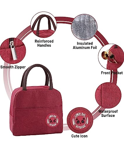 Image of Lunch Bag for Office Women Tiffin Box Bag Lunch Bag Thermal Insulated Waterproof and Reusable Lunch Bag for Men Women Office, School and Travel (Red, Solid)