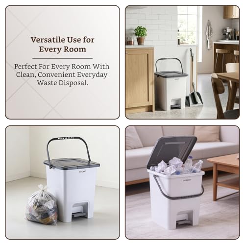 Image of Amazon Brand - Solimo Square Pedal Dustbin (14L) | Hands-Free Trash Bin with Lid | Durable Plastic | Odor Control | Compact Design | For Kitchen, Bathroom & Office | 30L x 29.4B x 34.08H cm | Light Grey