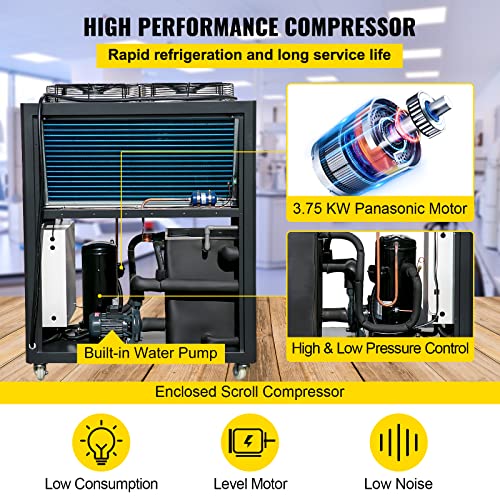Mophorn Air-Cooled Chiller Industrial 5 Ton, 5Hp Panasonic Compressor, Finned Condenser Portable Conditioner, Micro-Computer Control & Built-In 53L Stainless Steel Water Tank For Plastic Electric #TOP2