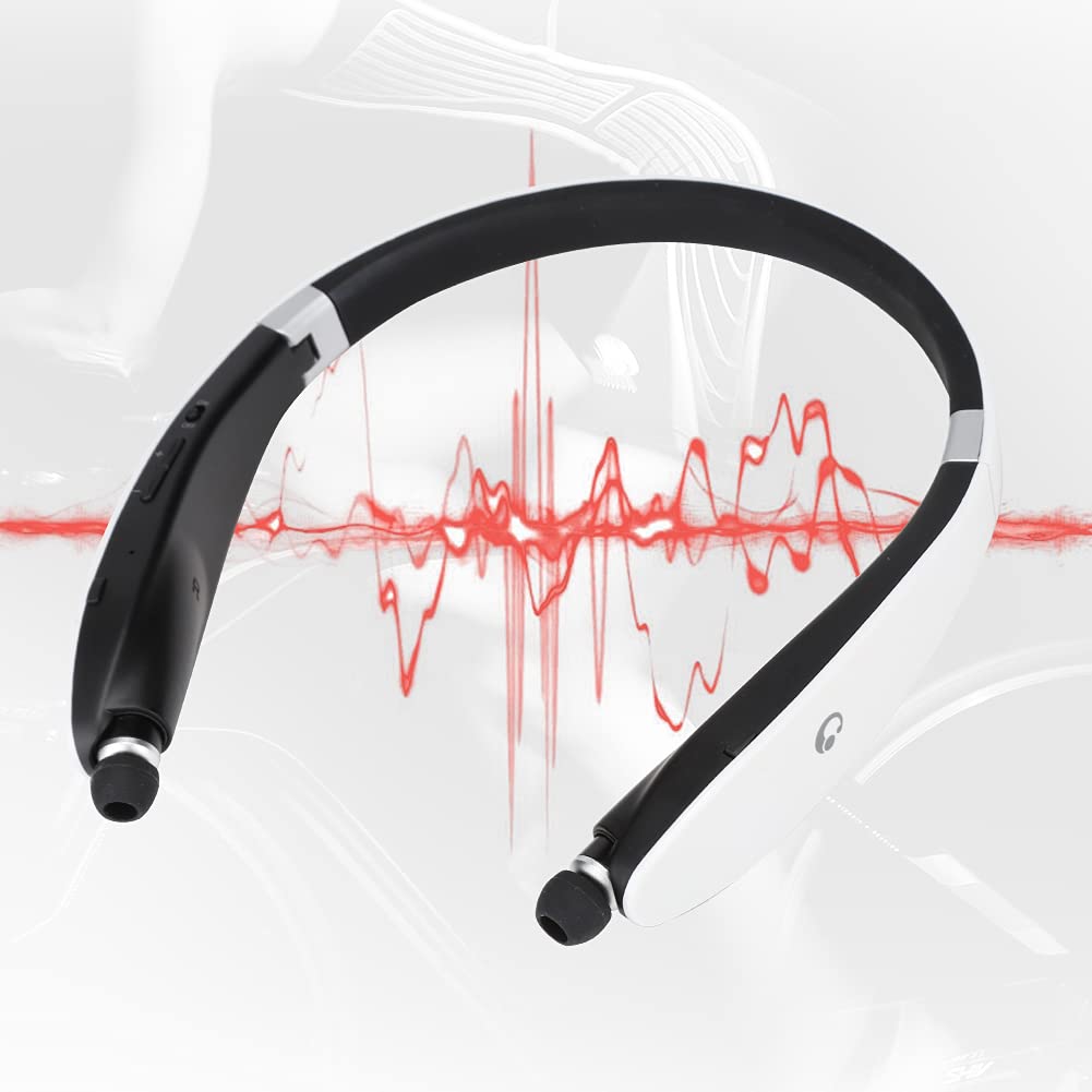 Cuffie Bluetooth con Archetto da Collo, Auricolare Wireless Telescopico, Riduzione del Rumore Auricolari Bluetooth Wireless con Archetto da Collo per Allenamenti Sportivi (nero bianco)