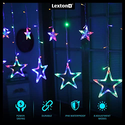 Image of Lexton 12 Stars 138 Led Curtain Lights with 8 Flashing Modes Decoration for Christmas, Wedding, Party, Home, Patio Lawn Multicolor (138 Led-Star, Pack of 2)