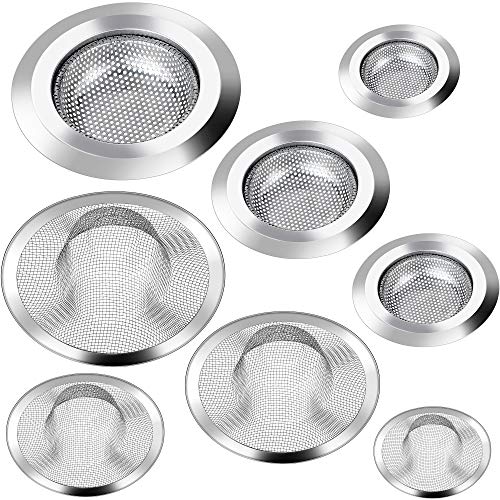 8 Pieces Drain Hair Catcher Bathtub Shower Drain Cover Kitchen Sink Strainer Stainless Steel Sink Drain Stopper Filter For Kitchen Bathroom, Coarse Mesh And Fine Mesh, Different Sizes #TOP20