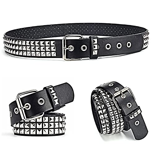 Namchebarwa Studded Belt, 3 Row Metal Pyramid Square Beads Punk Leather Belt, Women Men Studded Jeans Belt. (Black) #TOP1