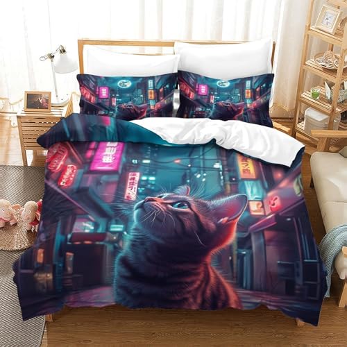 Housse de couette 260x220 chat de ruelle microfibre haute qualité 3D