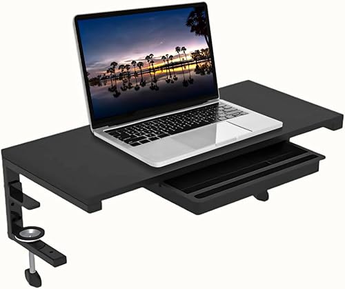 Abrazadera ergonómica en monitor de computadora portátil soporte elevador con cajón, 21.6 x 9.8 pulgadas - negro