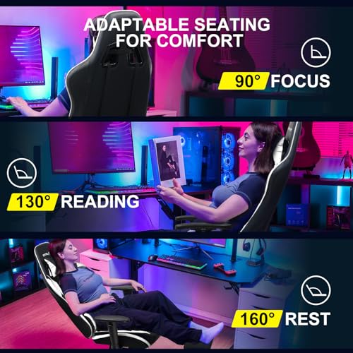 GTPLAYER Ergonomic Gaming Chair w/ Footrest, 3D Armrests & Lumbar Support (White) - image 5