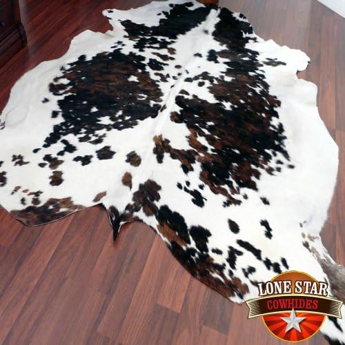 New Cowhide Rug Tricolor Brindle Brown and White Cow Skin Leather