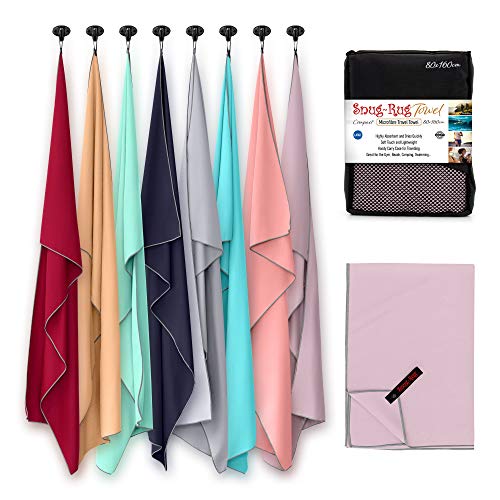Snug Rug - Toalla de microfibra superabsorbente, secado rápido, ligero, compacto, viaje, antibacteriana, para natación, deportes, viajes, a prueba de arena, toallas de playa, microfibra, Mar Niebla Malva, Large 80 x 160cm