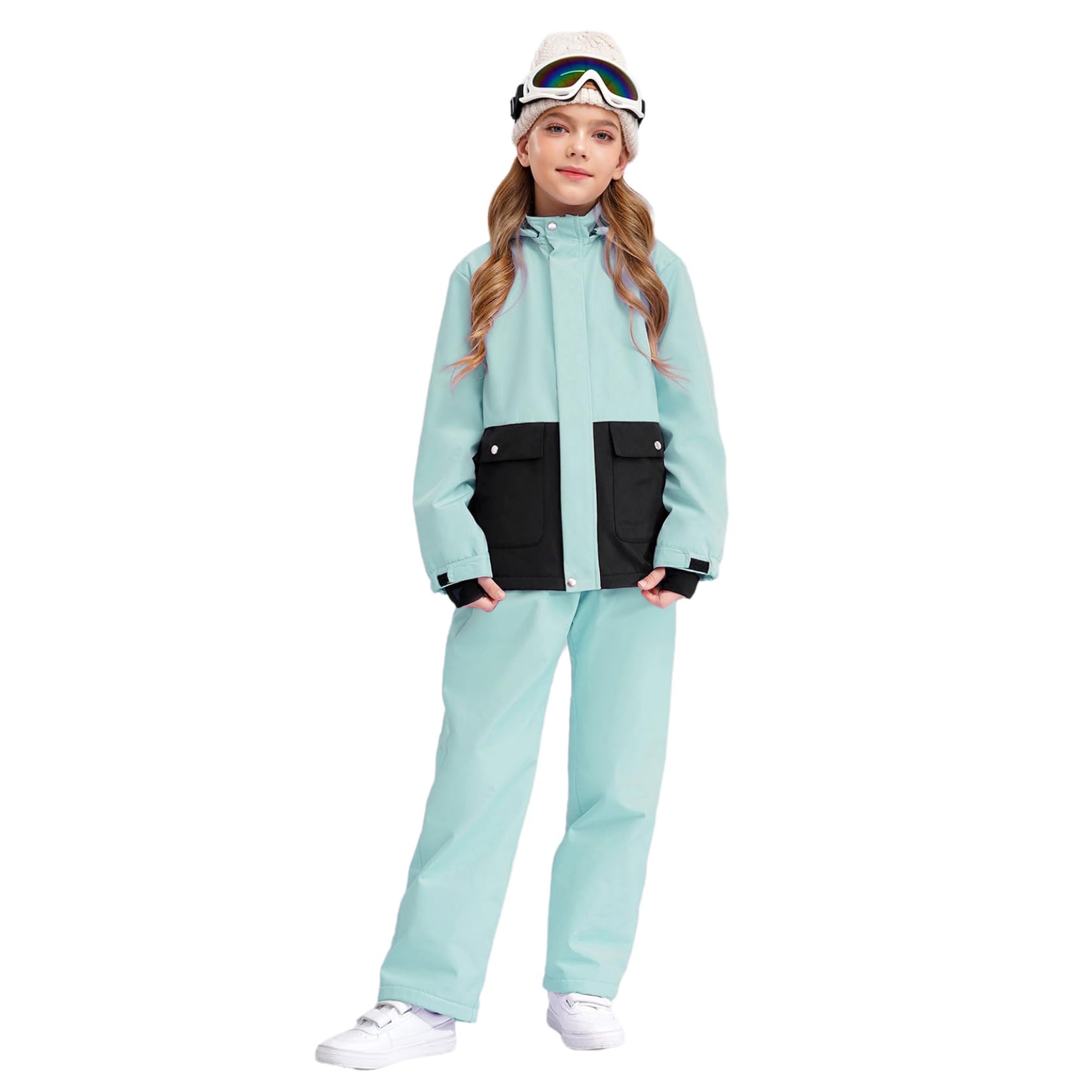 inlzdz Enfant Fille Garçon Combinaison de Ski Veste avec Pantalon Imperméable Veste de Ski Snowboard Coupe-Vent Blouson de Voyage Randonnée Jackets