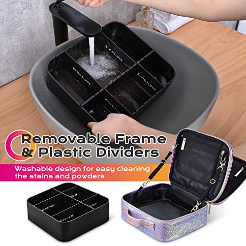Byootique Travel Sequin Makeup Case Cosmetic Makeup Organizer With Adjustable Dividers Portable Artist Storage Bag For Cosmetics Makeup Brushes Toiletry Jewelry Digital Accessories (Glitter Purple) #TOP5