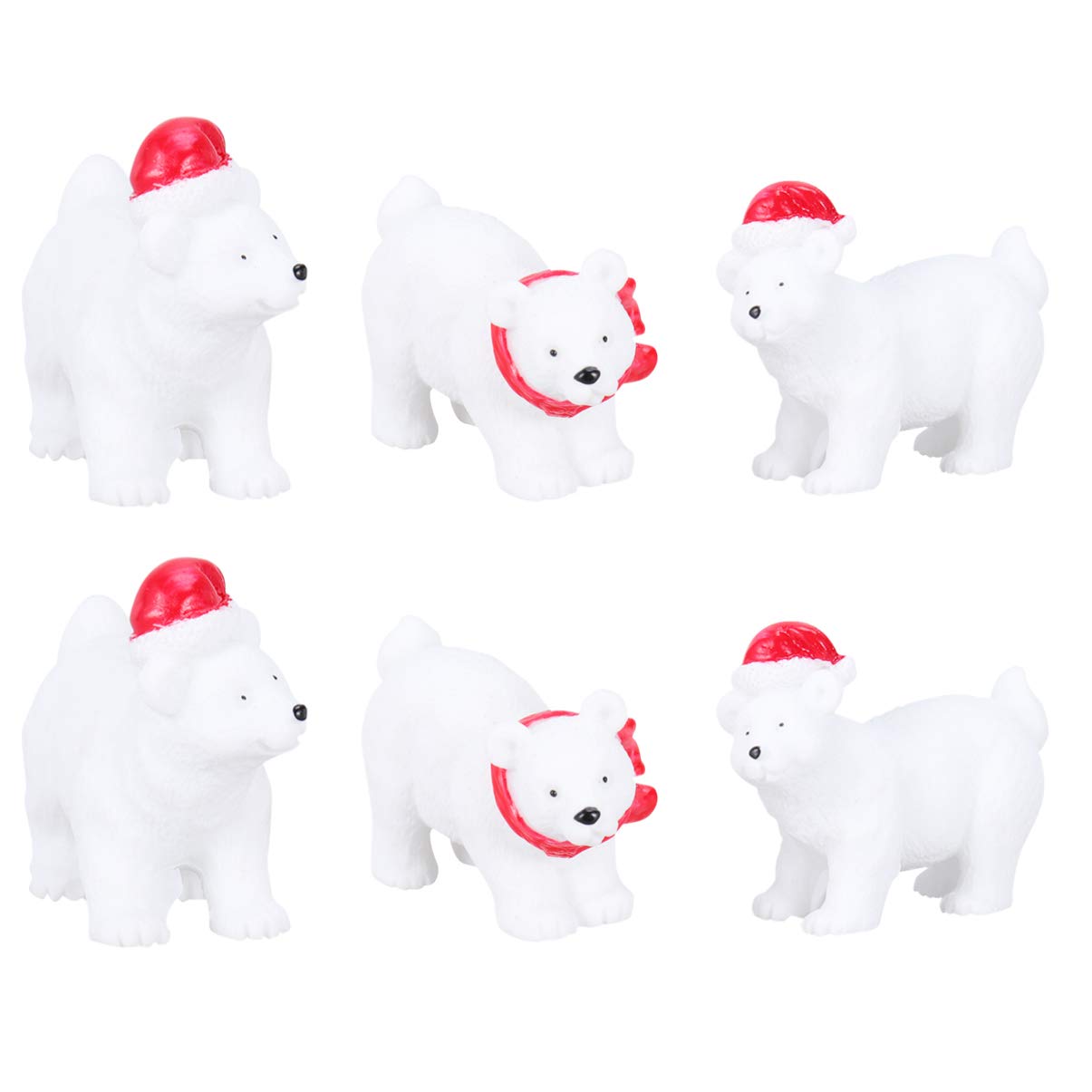 LIOOBO 6 Pezzi Ornamento in Miniatura Decorazione Vasi Per Piante Statuina Da Tavolo Natalizia Cucciolo Di Orso Con L'ornamento Del Cappuccio Mini Globo Più Pulito Bambino Bianca Animale