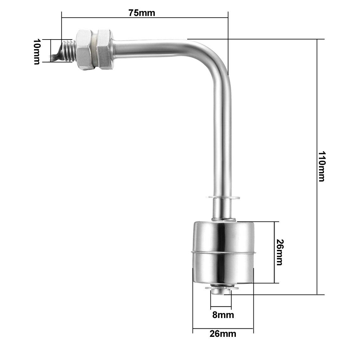 Interruptor de flotador de acero inoxidable for bomba de agua, tanque, piscina, jardín, estanque, Sensor de nivel de agua líquida, M11, 110mm de longitud Interruptor electrico