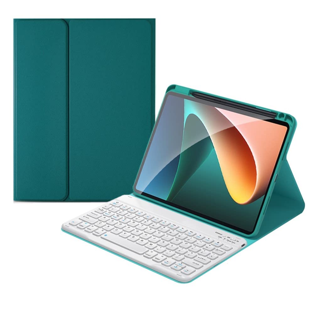 2018 2017 iPad 9.7インチ キーボード iPad 第6世代 第5世代 iPadAir2 ケース 丸いキー 球状くぼみ 入力しやすい iPad6 iPad5 キーボード付き カバー 分離式 マグネット Bluetooth キーボード,深緑+白