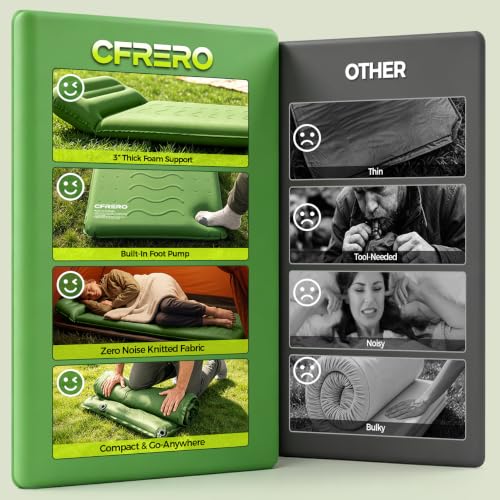 Image of Camping Sleeping Pad, 3 inch Memory Foam Self-Inflating Mattress, Built-in Foot Pump & Air Pillow, All-Season Insulated Mat, Noiseless Compact Roll-Up Bed for Car Traveling, Tent, Cot & Backpacking
