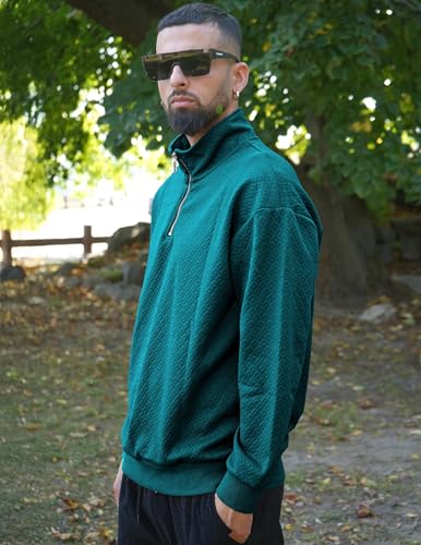 Men's Quarter Zip Sweatshirts Casual Long Sleeve Mock Neck Pullover Solid Textured Fall Clothes3