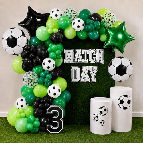 Image of Soccer Balloons, Green Black Balloons, Soccer Sports Theme Party Balloons
