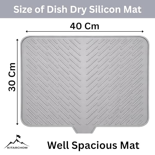 Image of Large Silicone Dish Drying Mat for Kitchen Sink with Drain Lip | Dry Mat for Kitchen Utensils | Silicone Mat for Kitchen Sink, Sink Organizer & Dish Drying Pad 42x32 cm (Grey)