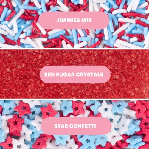 Image of Sweets Indeed Dye Free 4th of July Sprinkles 3-Pack Set - Patriotic Sanding Sugar, Jimmies Mix and Star Sprinkles with No Artificial Dyes for Baking & Decorating Cupcakes, Cookies, Cakes & Desserts - 7.48 ounces