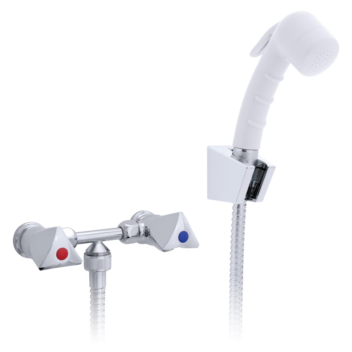 Ambassador Marine Trinidad- 2H External Shower Mixer (Small Arctic White Sprayer, 6' Stainless Steel Hose) (Chrome/Arctic White) - 134-0207-CA-W