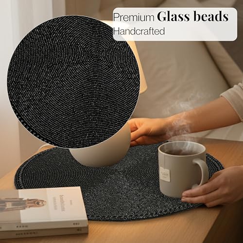 Beaded Round Placemats - Beaded Table Mats with Polyester Backing for Dining Table, Wedding, Christmas, Holiday, Party Decor - Handmade Glass Bead Charger 13" (Black) - ALPHA Living HOME by Alpha Living Home - Image 7