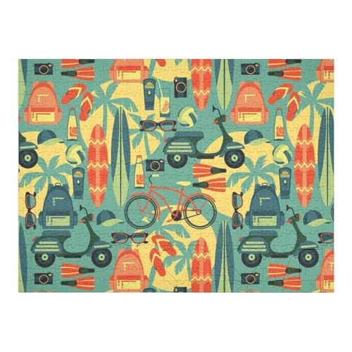 電気自動車、自転車、サーフボード 木製ジグソーパズル 520ピース 木製パズル 大人も子供も楽しめる ストレス解消 壁掛けアートにも 52×38cm