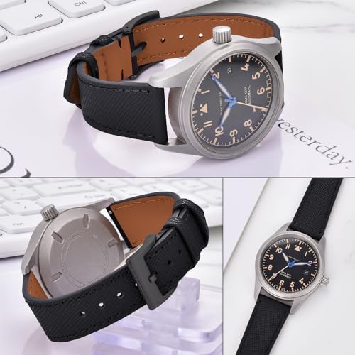 JWNSPA Top Grain Leather Watch Band - Quick Release Brushed Buckle Replacement Strap for Men - Choice of Width -18mm 19mm 20mm 21mm 22mm 23mm 24mm (24mm, Black & Black Buckle) - 3