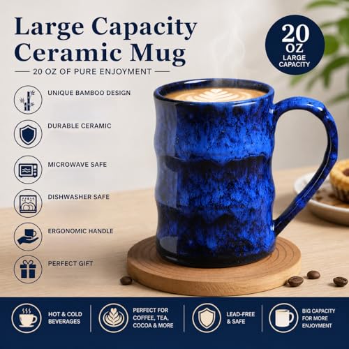 Taza cerámica grande 20oz con diseño bambú azul oscuro miniatura 2